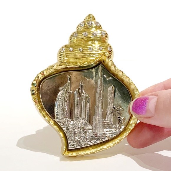 Rhinestone Dubai Metal Seashell  Magnet Gold Silver Fridge Landscape City Decor - Picture 6 of 6